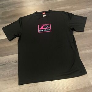 Quiksilver Mens Black Rash Guard Short Sleeve Swim Shirt Logo Pink Blue